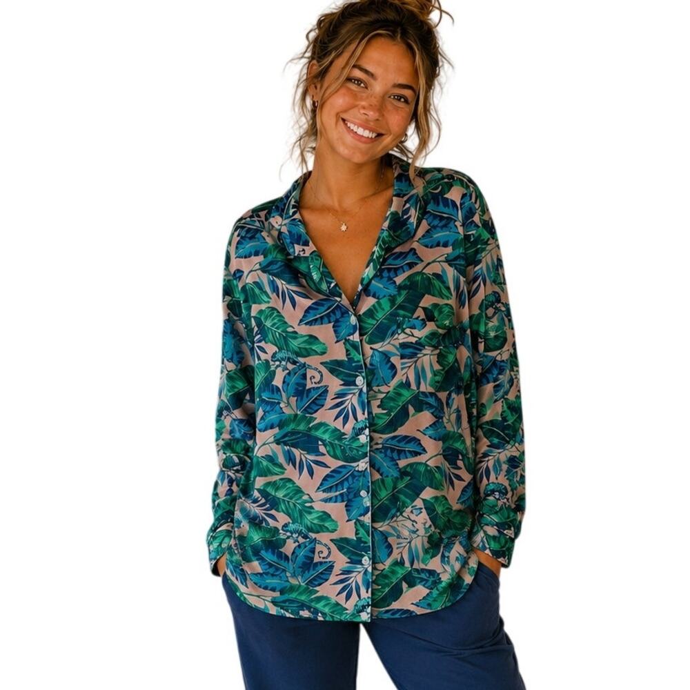 Printfresh Chameleon Pajama Top Womens Medium Rainforest Lounge PJ  Organic